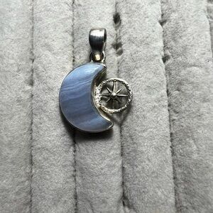 Sterling Silver Blue Lace Agate & Compass Pendant